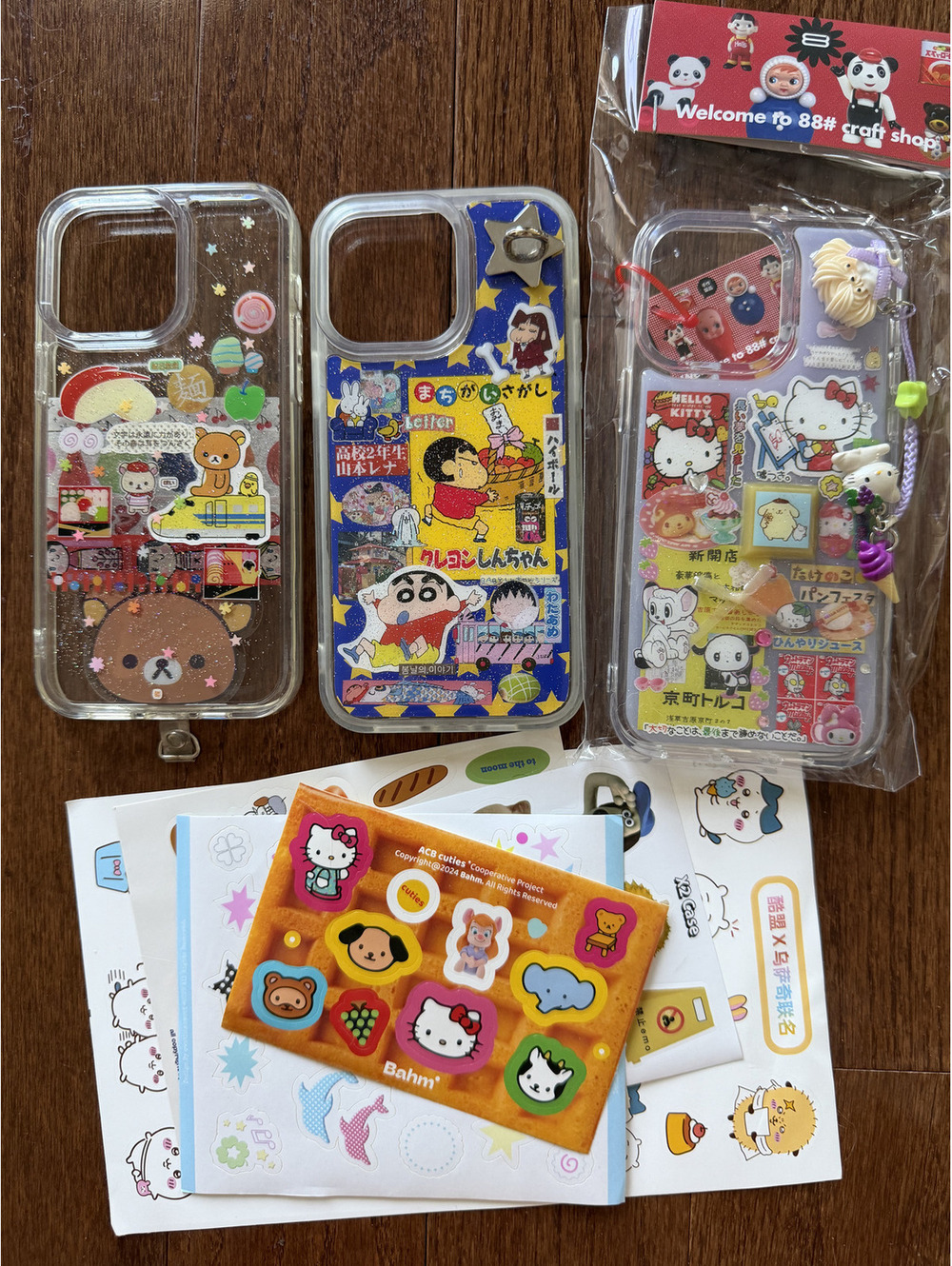 Cute Sanrio and Rilakkuma Themed Clear Phone Cases 14pro max Handmade